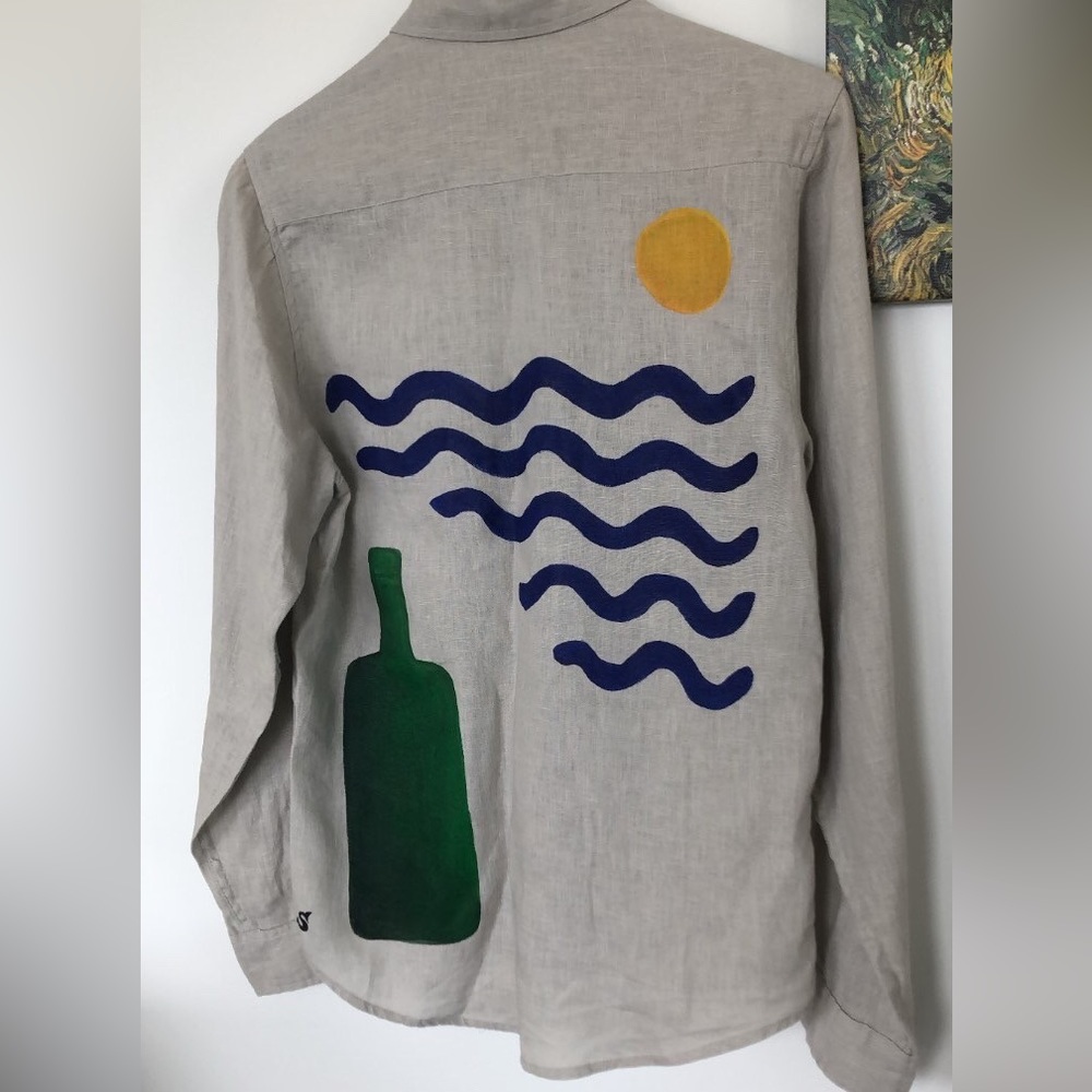 Linen handpainted button-up